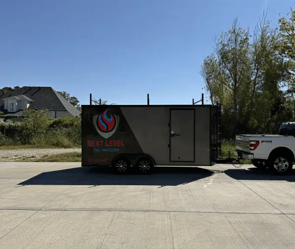 White truck towing service trailer